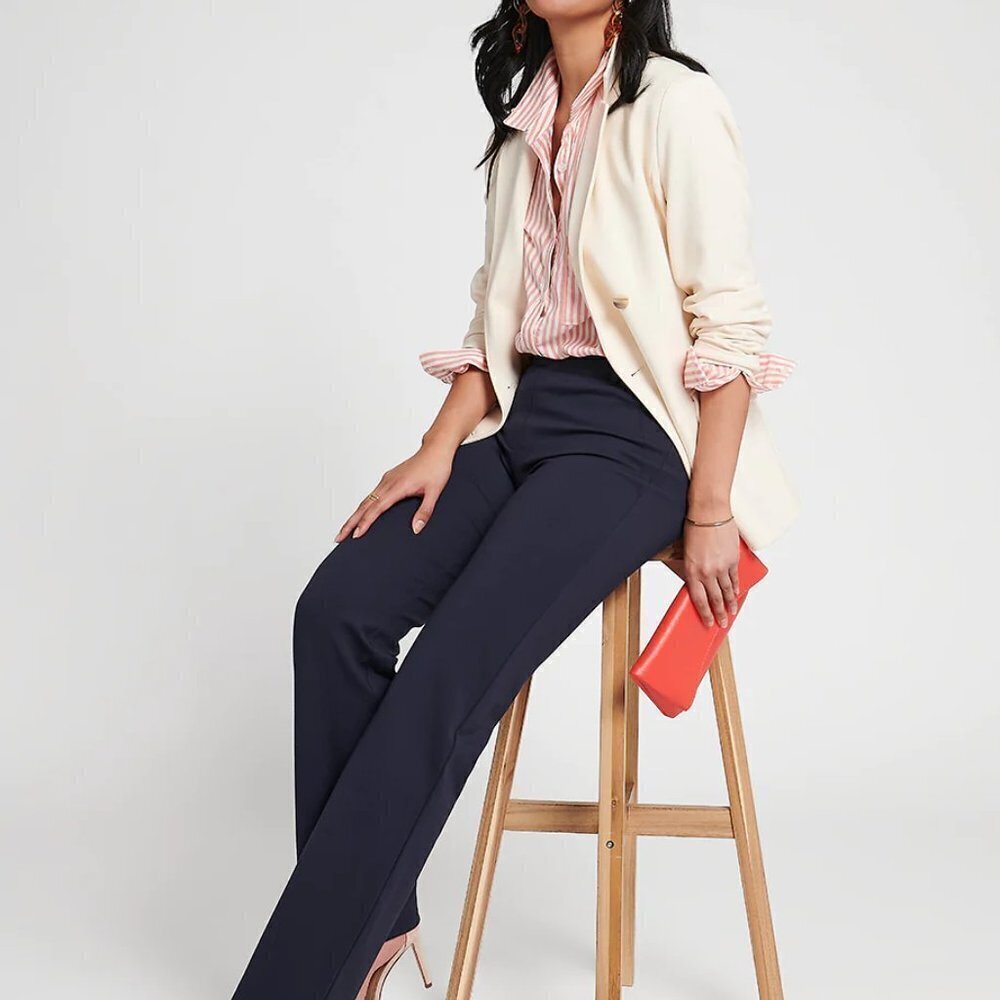 BETABRAND Classic Dress Pant Yoga Pants Straight Navy Blue Size Med